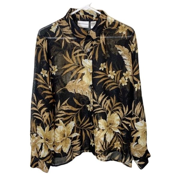Alfred Dunner Top Blouse Button Down dressy Sheer Collar Size 16P Petite - Picture 1 of 8